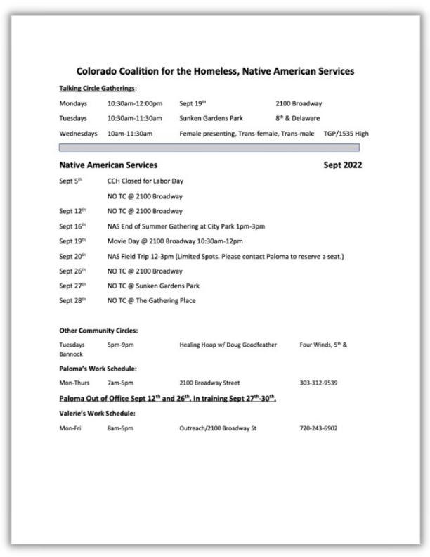 Native American Services (NAS) Colorado Coalition for the Homeless